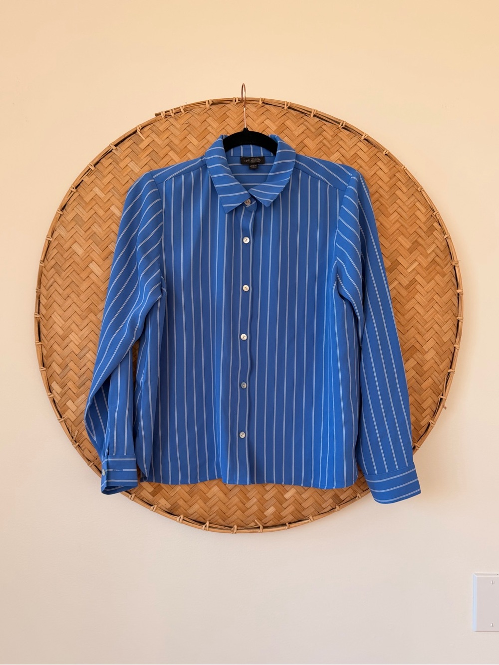 J. JILL BLUE OPAL DUAL PIN STRIPE WEAREVER EASY-CARE SATIN BUTTON FRONT SHIRT - Picture 5 of 11
